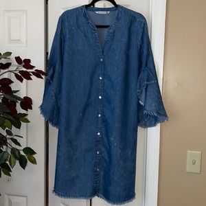 Rough edged boho chic denim dress. Belted or unbelted.